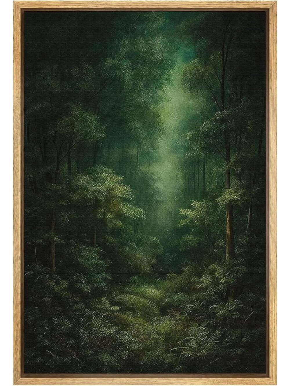 Framed Canvas Wall Art - Mystical Green Forest Landscape, Modern Zen Decor